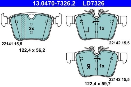 Set plăcuțe frână ATE din ceramică, spate , pentru: VOLVO S60 III, S90 II, V60 II, V90 II, XC60 II, XC90 II; JAGUAR E-PACE, F-PACE, XE, XF II, XF SPORTBRAKE 1.5H-3.0DH 06.11- 1