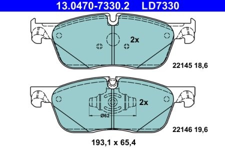 Set plăcuțe frână ATE, față , pentru: JAGUAR E-PACE; LAND ROVER DISCOVERY SPORT, RANGE ROVER EVOQUE 1.5H-2.2D 06.11-
