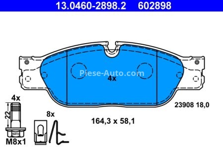 Set plăcuțe frână ATE, față (cu șuruburi ghidare etrier), pentru: JAGUAR S-TYPE II, XJ 2.5-4.2 01.99-03.09