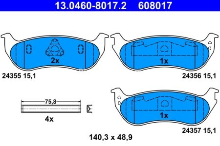 Set plăcuțe frână ATE, spate  , pentru: JEEP CHEROKEE 2.4-3.7 10.96-01.08