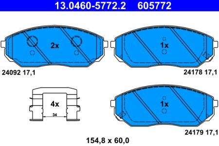 Set plăcuțe frână ATE, față , pentru: KIA SORENTO I 2.4-3.5 08.02-12.11
