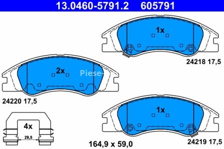 Set plăcuțe frână ATE, față (cu accesorii), pentru: KIA CERATO I, RIO I 1.3-2.0D 08.00-12.09 3