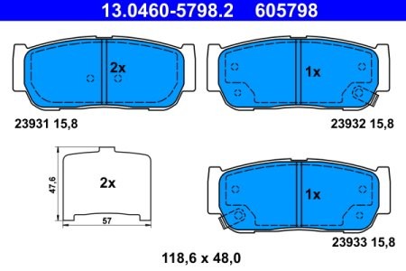 Set plăcuțe frână ATE, spate  , pentru: KIA SORENTO I; SSANGYONG KYRON, REXTON / REXTON II, RODIUS I, RODIUS II, STAVIC 2.0D-3.5 04.02-