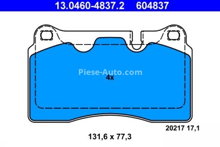 Set plăcuțe frână ATE, față (conector din dreapta), pentru: LAND ROVER RANGE ROVER III, RANGE ROVER SPORT I 2.7D-6.2 02.05-12.19