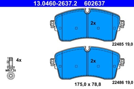 Set plăcuțe frână ATE, față , (cu șurub ghidare etrier), pentru: LAND ROVER DISCOVERY SPORT, RANGE ROVER EVOQUE 1.5H-2.2D 06.11-