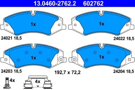 Set plăcuțe frână ATE, față (cu accesorii; cu șuruburi ghidare etrier), pentru: LAND ROVER DEFENDER, DISCOVERY IV, DISCOVERY V, RANGE ROVER III, RANGE ROVER IV 2.0-5.0 03.02-