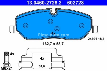 Set plăcuțe frână ATE, față (cu accesorii; cu șuruburi ghidare etrier), pentru: LAND ROVER DISCOVERY III, DISCOVERY IV, RANGE ROVER III 2.7D-4.4 03.02-12.18