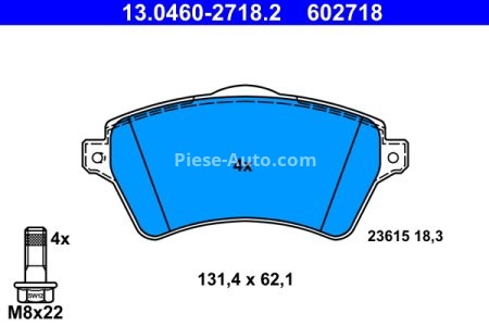 Set plăcuțe frână ATE, față (cu șuruburi ghidare etrier), pentru: LAND ROVER FREELANDER I 1.8/2.0D/2.5 04.98-10.06