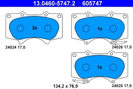 Set plăcuțe frână ATE, față , pentru: LEXUS GX, LX; MITSUBISHI PAJERO IV, PAJERO SPORT II; TOYOTA 4 RUNNER IV, 4 RUNNER V, FJ CRUISER, FORTUNER, HILUX, HILUX VII, HILUX VIII 2.4D-5.7ALK 02.99-