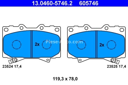 Set plăcuțe frână ATE, față , pentru: LEXUS LX; TOYOTA LAND CRUISER, LAND CRUISER 100, TUNDRA 3.4/4.2D/4.7 01.90-