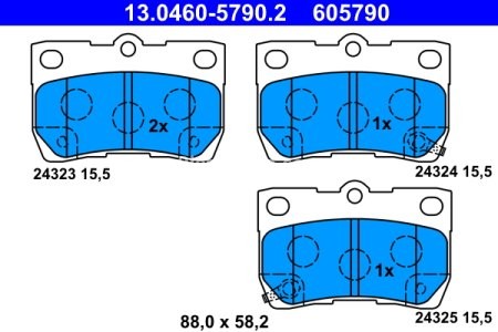 Set plăcuțe frână ATE, spate  , pentru: LEXUS GS, IS C, IS II, IS III; TOYOTA CROWN, MARK X I, MARK X II 2.2D-5.0 09.03-