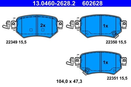 Set plăcuțe frână ATE, spate  , pentru: MAZDA 6, 6/KOMBI 2.0/2.2D/2.5 08.12-