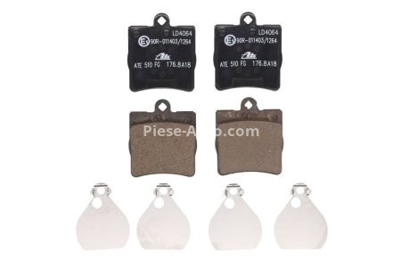 Set plăcuțe frână ATE din ceramică, spate (cu accesorii), pentru: MERCEDES C (CL203), C T-MODEL (S202), C (W202), C (W203), CLC (CL203), CLK (A208), CLK (A209), CLK (C208) 1.6-3.2 06.95-06.11