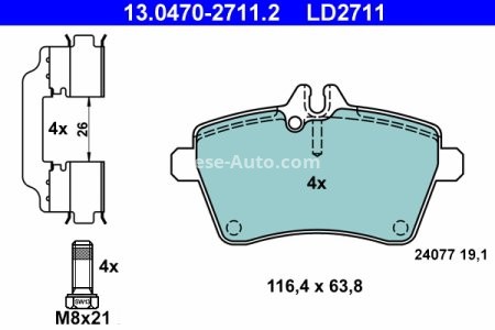 Set plăcuțe frână ATE din ceramică, față , pentru: MERCEDES A (W169), B SPORTS TOURER (W245) 1.5-2.0D 09.04-06.12 3