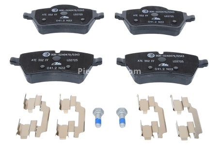 Set plăcuțe frână ATE din ceramică, față (cu accesorii; cu șuruburi ghidare etrier), pentru: MINI (R50, R53), (R52), (R56), (R57), (R58), (R59) 1.6/1.6D/2.0D 11.03-10.16 3