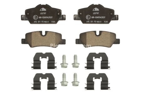 Set plăcuțe frână ATE din ceramică, spate (cu accesorii; cu șuruburi ghidare etrier), pentru: MINI (F55), (F56), (F57) 1.2-2.0D 09.13-