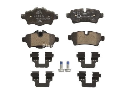 Set plăcuțe frână ATE din ceramică, spate (cu accesorii; cu șuruburi ghidare etrier), pentru: MINI (R56), (R57), (R58), (R59), CLUBMAN (R55) 1.4-2.0D 09.06-06.15