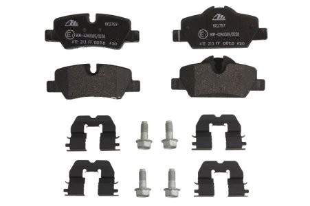 Set plăcuțe frână ATE, spate  (cu accesorii; cu șuruburi ghidare etrier), pentru: MINI (F55), (F56), (F57) 1.2-2.0D 09.13-