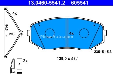 Set plăcuțe frână ATE, față , pentru: MITSUBISHI ECLIPSE, OUTLANDER III 1.5-2.4H 10.17-