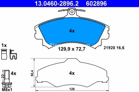 Set plăcuțe frână ATE, față (cu accesorii; cu șuruburi ghidare etrier), pentru: MITSUBISHI COLT CZC VI, COLT VI; SMART FORFOUR 1.1-1.5D 01.04-06.12