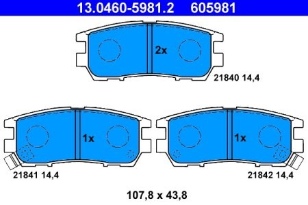 Set plăcuțe frână ATE, spate  , pentru: MITSUBISHI ECLIPSE III, L400, PAJERO I, PAJERO II 2.0-3.5 11.89-03.05