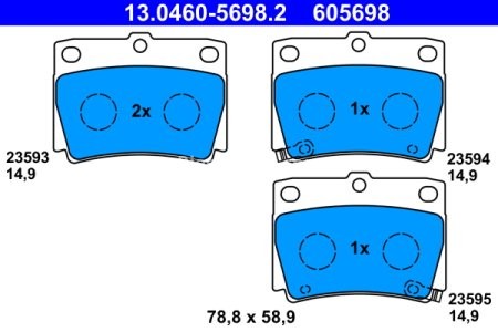 Set plăcuțe frână ATE, spate  , pentru: MITSUBISHI PAJERO SPORT I, PAJERO SPORT II, PAJERO SPORT III 2.4D-3.0 09.96-