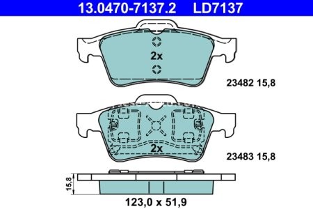 Set plăcuțe frână ATE din ceramică, spate , pentru: NISSAN PRIMERA; RENAULT ESPACE IV, LAGUNA II, MEGANE II, VEL SATIS 1.4-3.5 03.01-