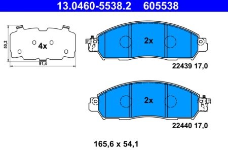 Set plăcuțe frână ATE, față , pentru: NISSAN NAVARA, NP300 NAVARA; RENAULT ALASKAN 2.3D/2.5D 07.14-