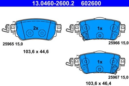 Set plăcuțe frână ATE, spate  , pentru: NISSAN LEAF, QASHQAI II, X-TRAIL III; RENAULT KADJAR, KOLEOS II 1.2-Electric 11.13-