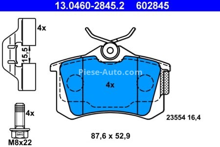 Set plăcuțe frână ATE, spate  (cu accesorii; cu șuruburi ghidare etrier), pentru: NISSAN NOTE; RENAULT AVANTIME, CLIO III, CLIO III/HATCHBACK, ESPACE III 1.2-3.0 05.86-
