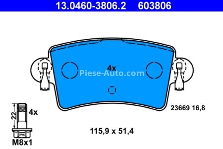 Set plăcuțe frână ATE, spate  (cu șuruburi ghidare etrier), pentru: NISSAN INTERSTAR; OPEL MOVANO A; RENAULT MASTER II 1.9D-3.0D 07.98-