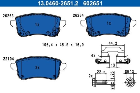 Set plăcuțe frână ATE, spate ,pentru: NISSAN JUKE; RENAULT CAPTUR II, ZOE 1.0-Electric 06.12-