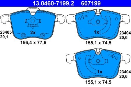 Set plăcuțe frână ATE, față , pentru: OPEL SIGNUM, VECTRA C, VECTRA C GTS; SAAB 9-3, 9-3X 1.6-3.2 04.02-