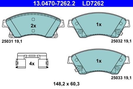 Set plăcuțe frână ATE din ceramică, față , pentru:OPEL ASTRA J, ASTRA J GTC 1.2-2.0D 05.09- CHEVROLET AVEO, CRUZE;  3