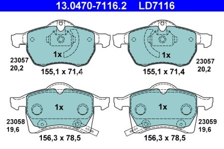 Set plăcuțe frână ATE din ceramică, față , pentru: OPEL ASTRA G, ASTRA G/KOMBI, ZAFIRA A 1.6-2.2D 02.98-03.08