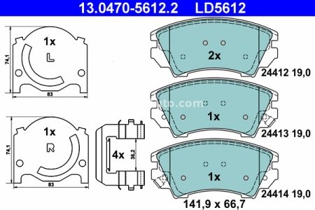 Set plăcuțe frână ATE din ceramică, față (cu accesorii), pentru: OPEL ASTRA J, ASTRA J GTC, CASCADA, INSIGNIA A, INSIGNIA A COUNTRY, ZAFIRA C; SAAB 9-5 1.3D-6.2 07.08-