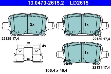 Set plăcuțe frână ATE din ceramică, spate , pentru: OPEL ASTRA K, ASTRA K/KOMBI, INSIGNIA B, INSIGNIA B COUNTRY, INSIGNIA B GRAND SPORT 1.0-Electric 06.15-