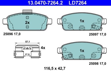 Set plăcuțe frână ATE din ceramică, spate (cu accesorii), pentru:OPEL AMPERA, ASTRA J, ASTRA J GTC, CASCADA, MOKKA / MOKKA X, ZAFIRA C 1.3D-2.0D 05.09-