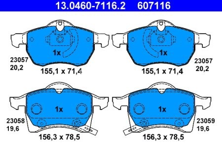 Set plăcuțe frână ATE, față , pentru: OPEL ASTRA G, ASTRA G/KOMBI, ZAFIRA A 1.6-2.2D 02.98-03.08