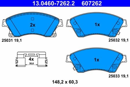 Set plăcuțe frână ATE, față (cu accesorii), pentru: OPEL ASTRA J, ASTRA J GTC 1.2-2.0D 05.09-