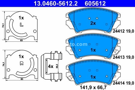 Set plăcuțe frână ATE, față (cu accesorii), pentru: OPEL ASTRA J, ASTRA J GTC, CASCADA, INSIGNIA A, INSIGNIA A COUNTRY, ZAFIRA C; SAAB 9-5 1.3D-6.2 07.08-