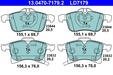 Set plăcuțe frână ATE din ceramică, față , pentru: OPEL ADAM, ASTRA H, ASTRA H CLASSIC, ASTRA H GTC, ASTRA H/KOMBI, COMBO TOUR, COMBO/MINIVAN, CORSA C, CORSA C/HATCHBACK, CORSA D 1.0-2.2 10.01-