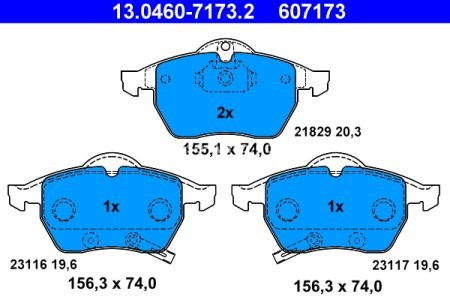 Set plăcuțe frână ATE, față , pentru: OPEL ASTRA G, ZAFIRA A; SAAB 900 II, 9-3, 9-5 1.9D-3.0D 07.93-12.09
