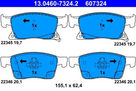 Set plăcuțe frână ATE, față , pentru: OPEL ASTRA K, ASTRA K/KOMBI 1.0-1.6D 06.15-