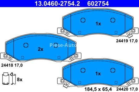 Set plăcuțe frână ATE, față (cu accesorii), pentru: OPEL INSIGNIA A, INSIGNIA A COUNTRY; SAAB 9-5 1.4-2.8 07.08-03.17