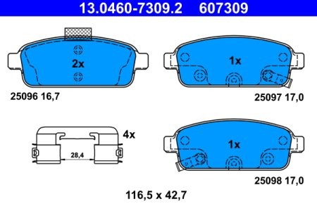 Set plăcuțe frână ATE, spate  (cu accesorii), pentru: OPEL AMPERA, ASTRA J, ASTRA J GTC, CASCADA, MOKKA / MOKKA X, ZAFIRA C 1.3D-2.0D 09.09-