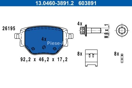 Set plăcuțe frână ATE, spate ,pentru: OPEL CORSA F, CORSA F/HATCHBACK; PEUGEOT 2008 II, 208 II 1.2-Electric 06.19-