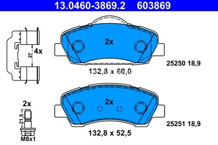 Set plăcuțe frână ATE, față , pentru: PEUGEOT 308 II, 308 II/KOMBI, 308/HATCHBACK 1.2-2.0D 09.13-06.21