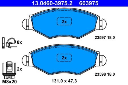 Set plăcuțe frână ATE, față (cu șuruburi ghidare etrier), pentru: PEUGEOT 206, 206+, 306, 306/HATCHBACK 1.1-1.9D 04.93-