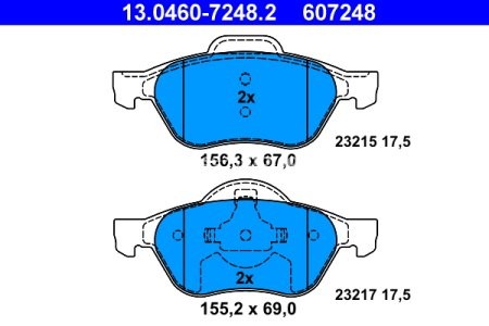 Set plăcuțe frână ATE, față , pentru: RENAULT LAGUNA, LAGUNA III, TWINGO II, WIND 1.2/1.5D/1.6 10.07-